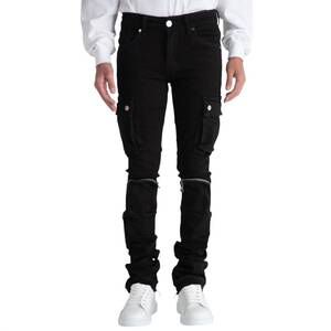 NEW PHEELINGS men's never look back cargo flare stack denim jean in black
